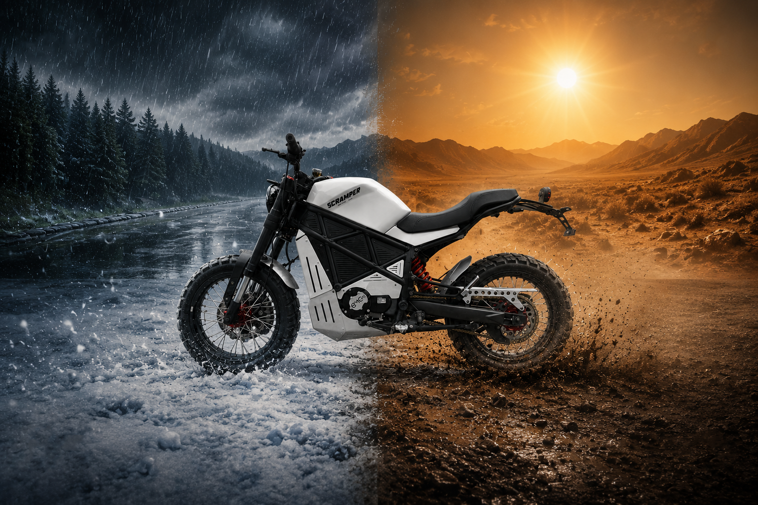 ScrAmper S1 у чотирьох погодних умовах: дощ, спека, сніг, бруд і пісок